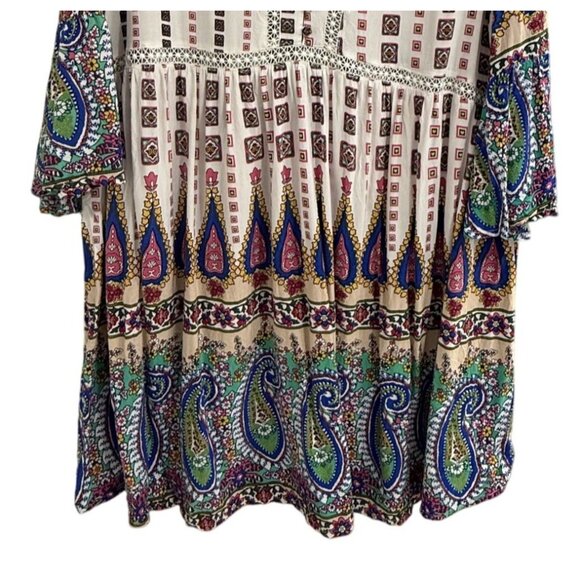 Umgee Womens Boho Peasant Mini Dress L Multicolor  Lightweight GUC - Picture 3 of 6